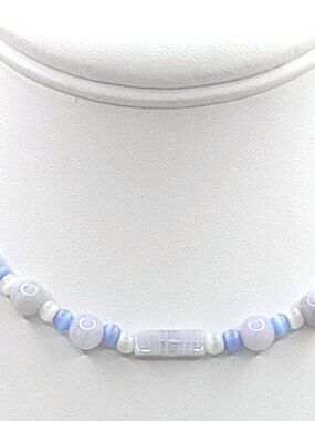 Vintage Boho Blue Lace Agate & Blue Cats Eye Choker Necklace 14"